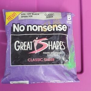 VTG No Nonsense Great Shapes Sheer Toe Panty Hose Off Black SZ A Med-Tall B